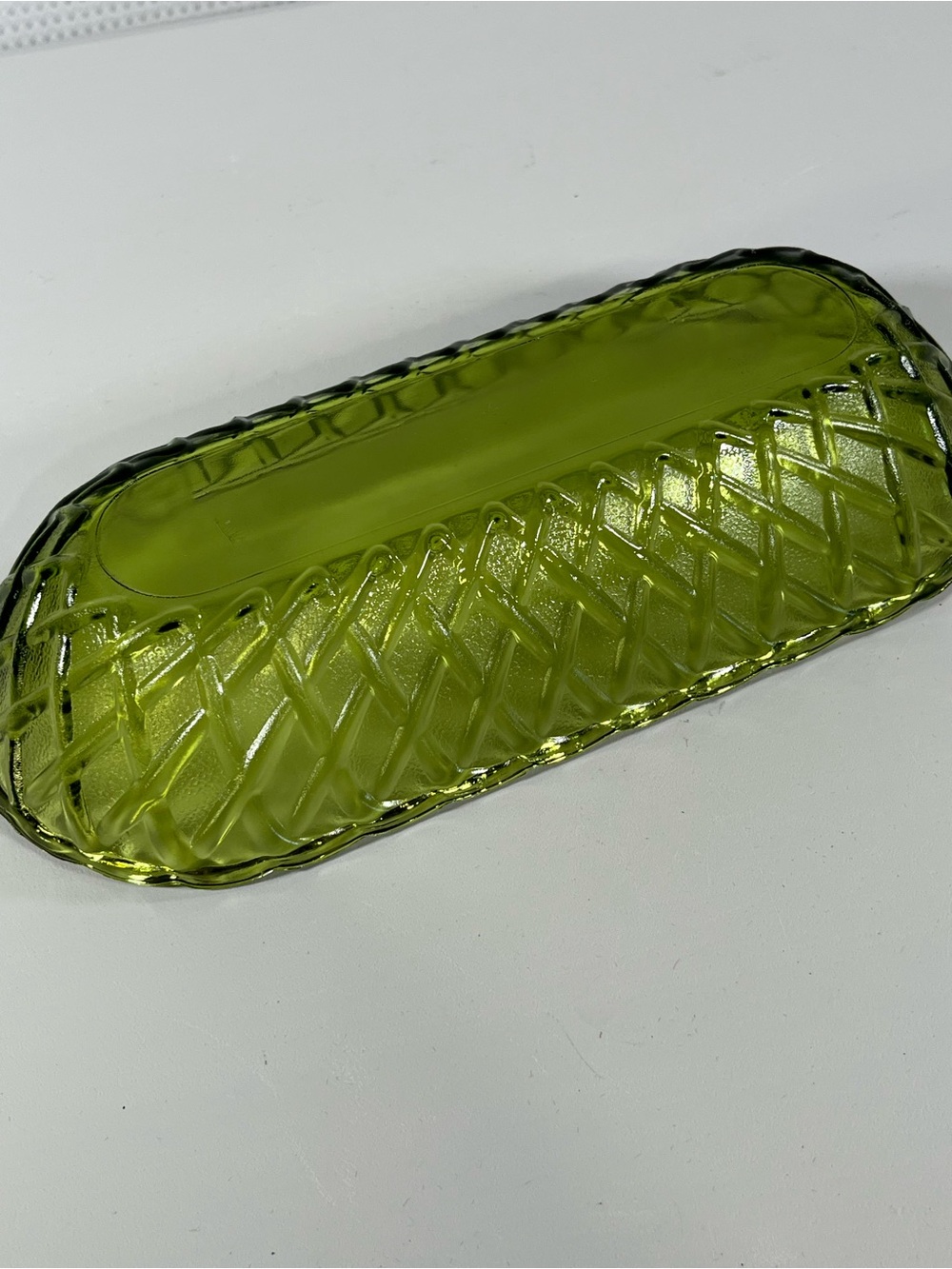 Indiana Glass Olive Green Pressed Glass Serving Dish - Picture 3 of 5